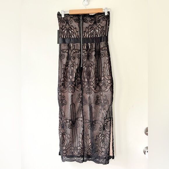NWT Lulu's Move Over Black Crochet Lace Strapless Midi Dress - Picture 7 of 9